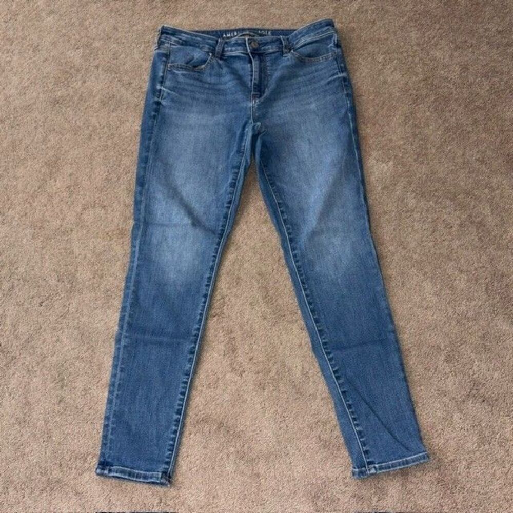 American Eagle Next Level Stretch Jeggings Blue Medium Wash Skinny Jeans Size 10